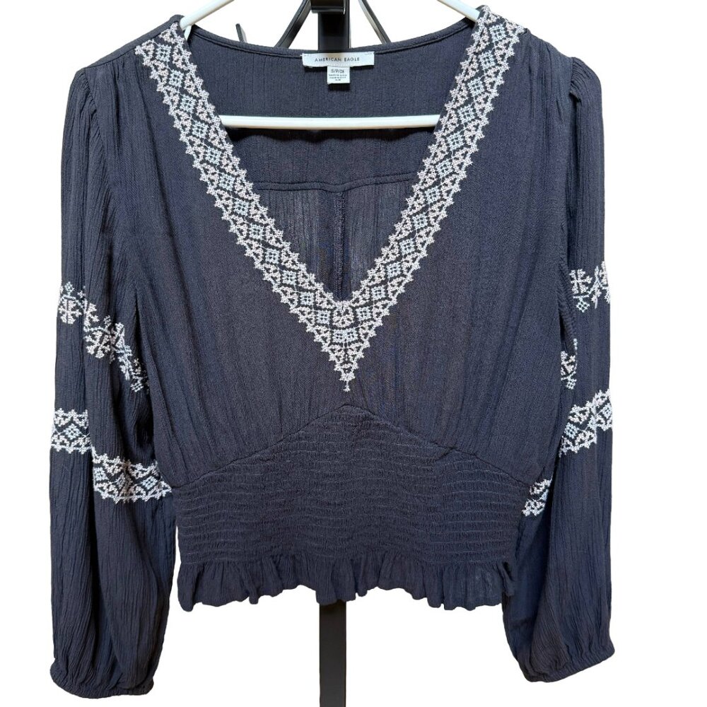 Gray American Eagle Outfitters smocked crop top
